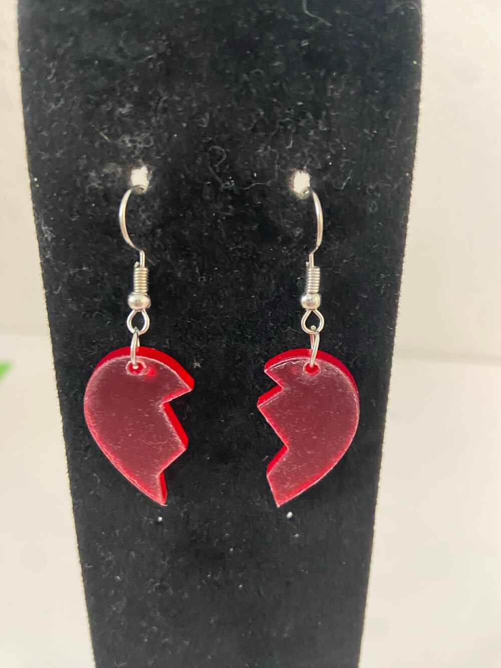 Red heart puzzle earrings